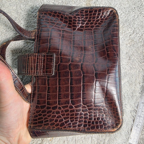 VTG Lauren Ralph Lauren Mini Purse Tote Bag Brown Croc Embossed Leather Small - Picture 5 of 12